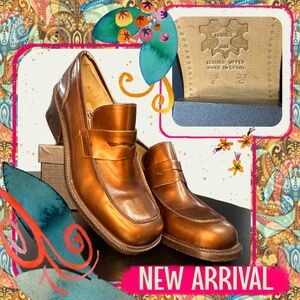 Zinda Brown Leather Block Heel Loafers Size 37 |Made in Spain Penny Loafer Heels